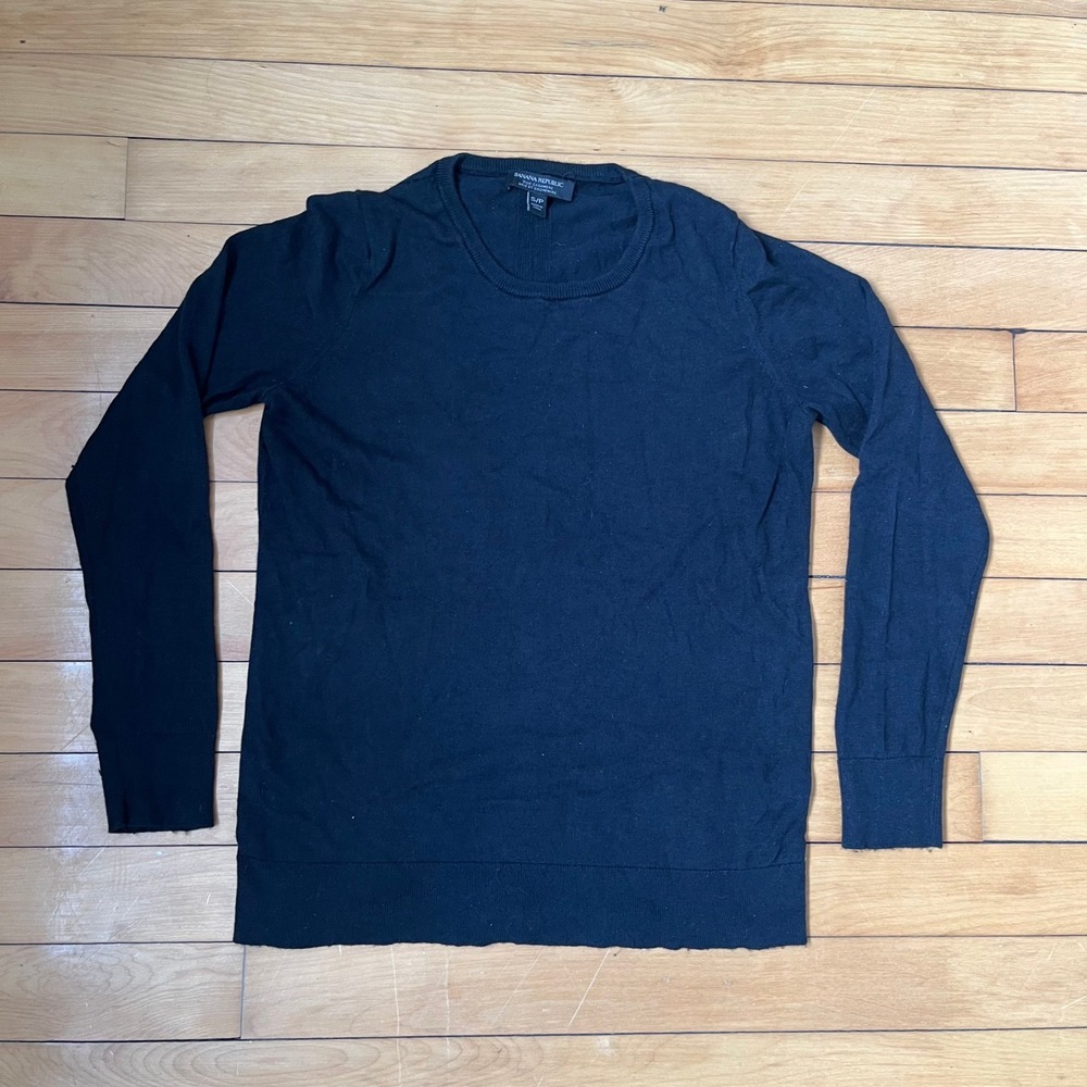 Banana Republic Black Silk Cashmere Crewneck Sweater Womens Small S/P Pullover